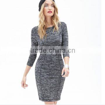 newest design Elegant 3/4 sleeves sweater dress . womens fashion round neck generous sweater dresses