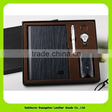 16024 Classical Leather Note Book Gift Set with Key Holder Pen Keychain