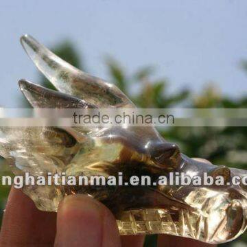 The LATEST Natural Tawny Quartz Crystal Carving Dragon Skull For Decoration, Collection, Present