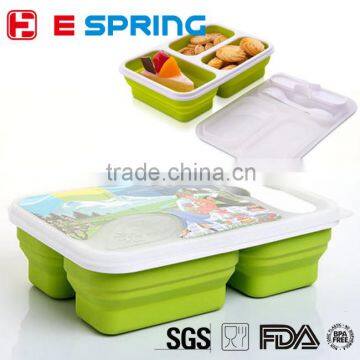 Custom Design 3 Compartment Silicone Foldable Food Containers