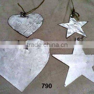 Iron Metal Heart & Star Christmas Tree Ornaments & Decoration Raw Finish