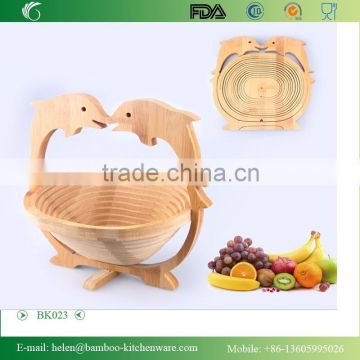 BK023/Dolphin kitchen bamboo fruit basket foldable bicycle shopping fruit basket wholesale willow basket from factory