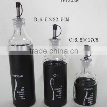 Fashional 300ml Glass oil and vinegar bottle with stainless coating and metal dispenser