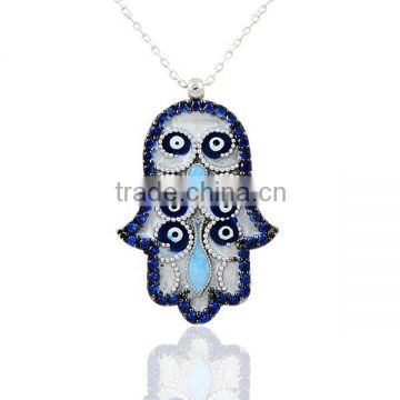 925K Sterling Silver Fatimas Hand Hamsa Turkish Evil Eye Necklace