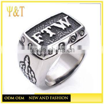 Jingli Jewelry Cheap Wholesale Stainless Steel FTW Letter Biker Rings, Vintage Hot Selling Biker Rings (HF-090)