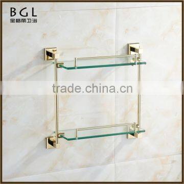 80202-g 2016 new design brass gold bathroom accessories glass shelf