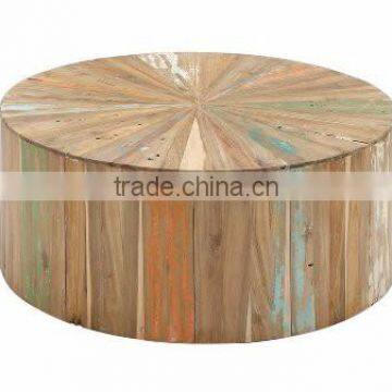 Cyrano Reclaimed Wood Round Drum Modern Eco Coffee Table,Rustic Lodge Wood Round Coffee Table