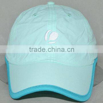 Guangzhou hat factory professional custom 6 panel 100% polyester fibre light blue Outdoor sports cap