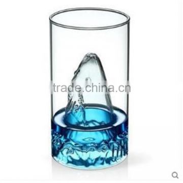 Innovative items & High borosilicate material double wall glass shape-shark glass cup in stock.