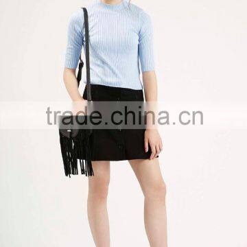 Women Crop Knit Clothes Slim-fit Sweater Ribbed Funnel Neck Knit or Crochet Clothing photo-3