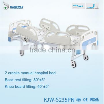 Two functions clinic manual tilt icu hospital bed with PP guard rails