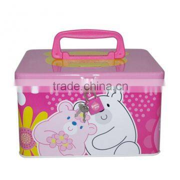 Handle Tin Cartoon Kids Coin Bank With Lock photo-4