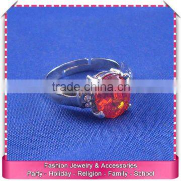 Imitation silver gemstone ring with big red stone, hot sale adjustable wedding rings