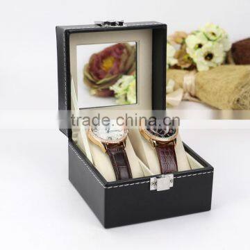 3 Slots Popular Black Pu Leather Mens Watch Case Wristwatch Box Packaging Watch Box
