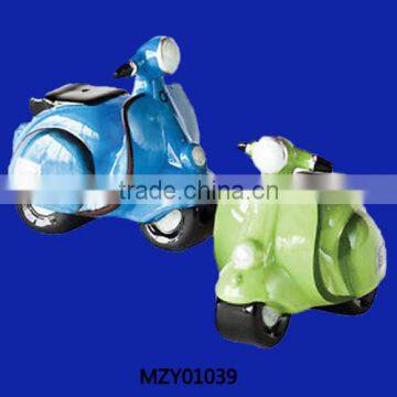 Colorful motorcycle shaped ceramic salt and pepper stand