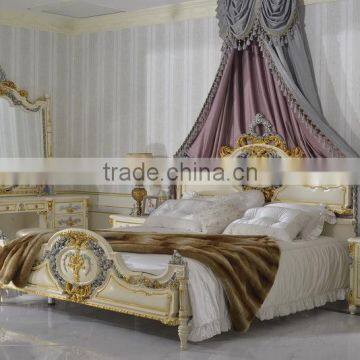Antique Cool Grey Bouquet Upholstered Bedroom Furniture Set, Flower Decorated Princess Bedroom Set photo-3