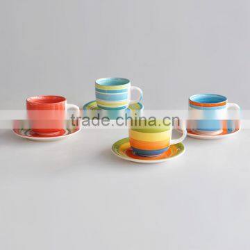 3500CC Cup and Saucer, Stoneware With Handpainting, Handpainted Tea Cup and Saucer