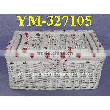 Eco-friendly set of 5 willow storage basket with fabric liner