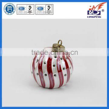 Round Ceramic Christmas Tree Ball Hanger With LED Light Hand Painted