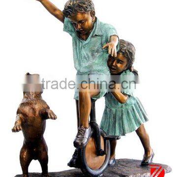 Brass lchildren playing dog sculpture for garden decor