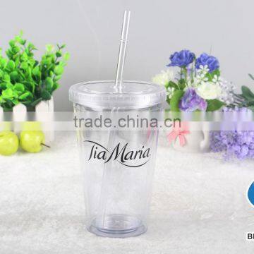 12oz Clear Acrylic Double Wall Tumbler With Straw
