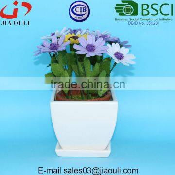 BSCI Audit Factory White Glazed Square Ceramic Planters Pot, Succelent Planter With Saucer photo-2