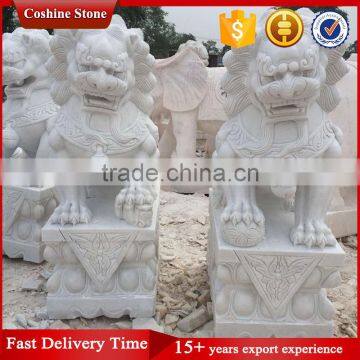 Chinese White Marble Foo Dog Statues