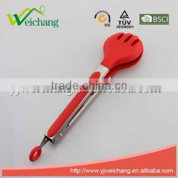 WCE22 Premium Comfort Stainless Steel Locking Kitchen Tongs Food Tong with Silicone Heads, Good Grip and Built In Stand