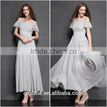 Jiahe Clothes Factory 2016 elegant fashion design chiffon short sleeve long maxi casual ladies dresses