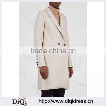 Wholesale Ladies Apparel Button-fastening Cuffs Front-pockets Cream-color Wool Coat(DQE0378C)