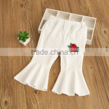 2017 Wholesale Kids Girl Bell Bottom Pants of Rose Embroidery Girls 3/4 Pants photo-3