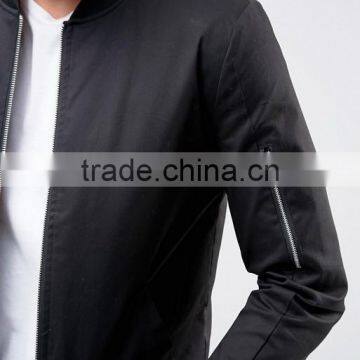 Wholesale Best Price High Quality New Design Durable Ribbed Collar Cotton Spandex Black Casual Men Bomber Wind Jacket photo-3