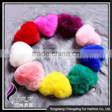 CX-R-46 Heart-Shaped Lovely Decoration High Quality Rex Rabbit Fur Keychain photo-6