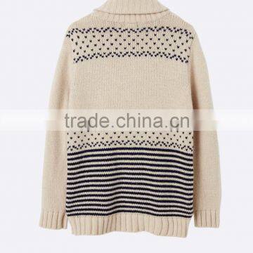 High Quality Boy's Jacquard Chunky Knit Warm Cardigan With Elegant Shawl Collar Off-white Sweater (BKNB01) photo-2