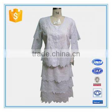 Ladies Wholesale Leaves Pattern Embroidery Cutwork Church Dresses Suits photo-5
