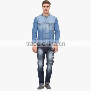 Light Blue Denim Custom Men Casual Jacket Best Selling photo-2