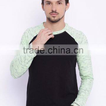 Men Black Sea Green Round Neck Train T-Shirt Self-Design Waist Length Long Raglan Sleeves Outfit Custom Cotton Polyester photo-2