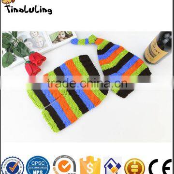 Tinaluling Handmade Knitting Hat Newborn Baby Photography Props Colorful Striped Cap Pants