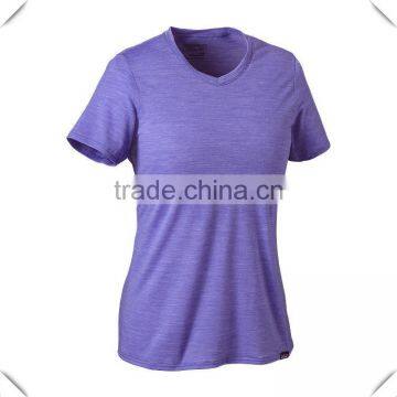 custom Heathered polyestet spandex women's V neck lightweight performance sports fitness yoga t -shirt best wholesale