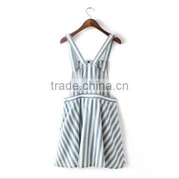 EY0456A Europe and America Women Blue and White Striped Cowboy Strap Dress
