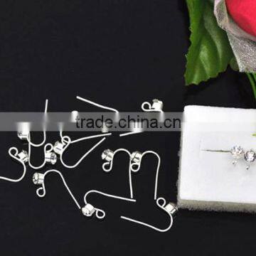 Earwire, With Loop Clear Rhinestone, Copper, Silver Plated, 18x10mm. 5 Pairs photo-3