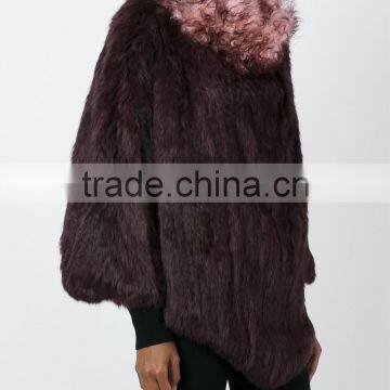 YR975 Factory Sale Poncho New Style Hand Knitting Rabbit Fur Two Tone Cape photo-3