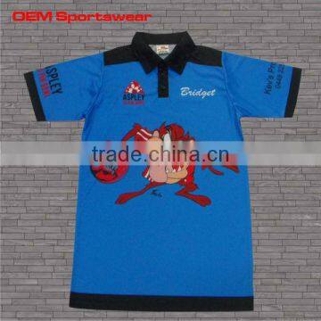 Cartoon style custom sublimated polo wear, bowling shirts