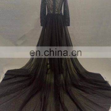 Sexy See Through Black Lace Mermaid Evening Dress With Detachable Train photo-5