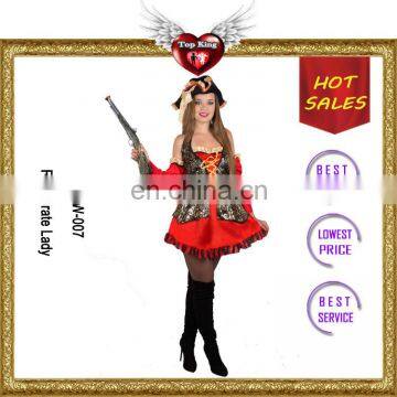 Good quality Red Color Black Pirate Lady Cosplay Halloween Costumes for Adults LLW-007