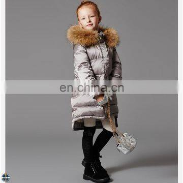 T-GC024 Girls Big Wool Collar Long Winter Nude Thick Down Jacket Coat