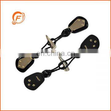 fancy black leather metal toggle button for coat