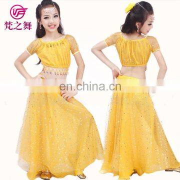 ET-128 Newest Arrival Multi-color Indian Children Performance Belly Dance Costume Including Top and Skirt and Velvet Scarf Suit photo-5