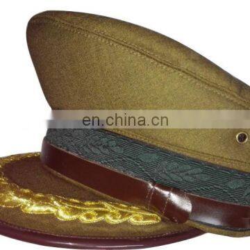 Afric green dress cap with bullion visor and fiber brown cap band