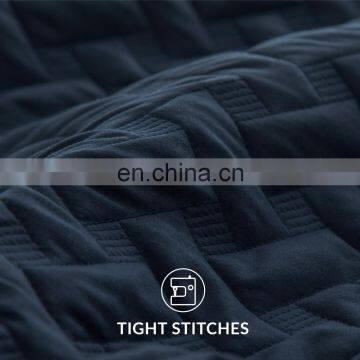 Oversized King Nevy Blue Twin Plain Dyed Quilt Bedspread Set For Summer photo-4